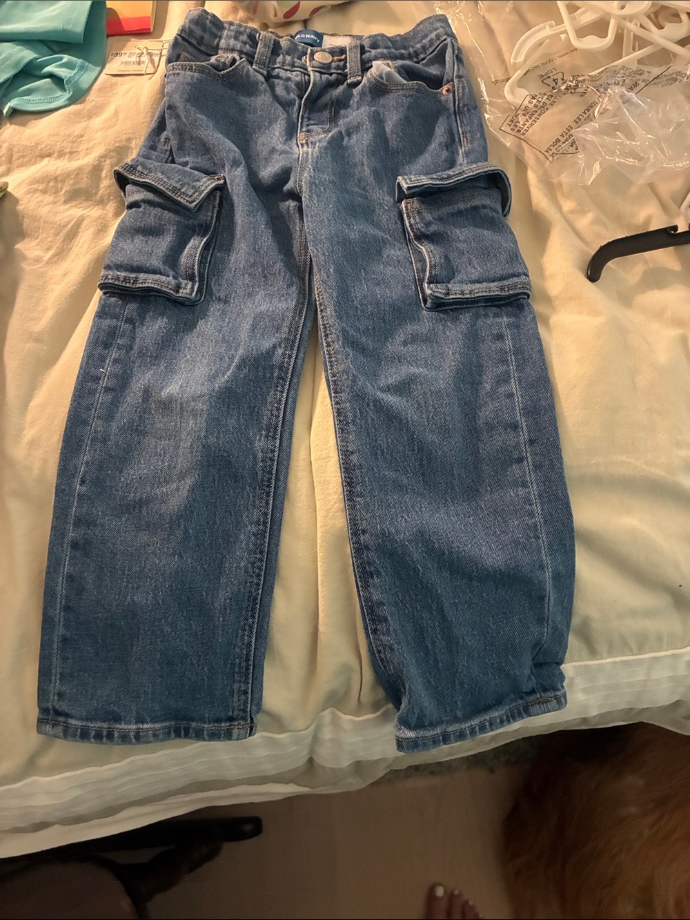 Kid’s Blue Cargo Denim Jeans - Casual Utility Style